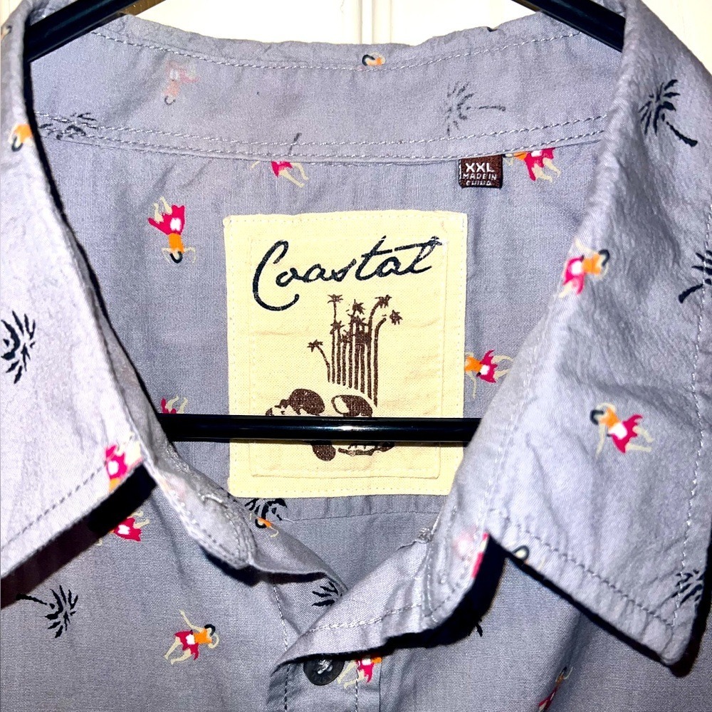 Coastal Gray Button Shirt Cotton Hula Girls Vacay Mens Size XXL Beach Travel
